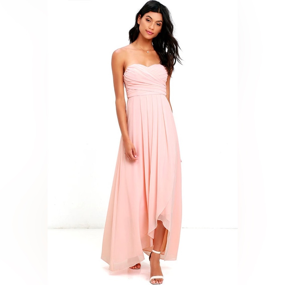 First Bliss Peach Strapless High-Low Dress